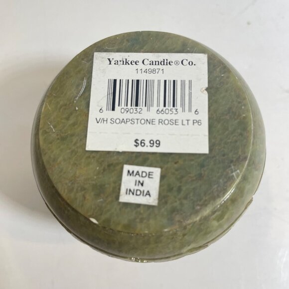 Vintage Yankee Candle Green Soapstone Carved Leaf Design Candle Holder or Tea Li - Picture 8 of 8